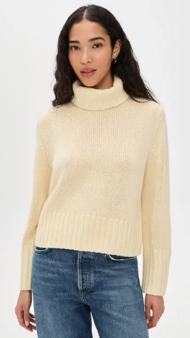 Jenni Kayne Cropped Jet Turtleneck Cashmere Pullover Pale Yellow | Thumbnail 2