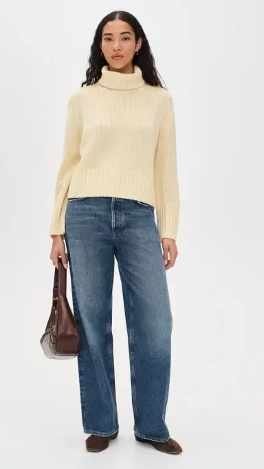 Jenni Kayne Cropped Jet Turtleneck Cashmere Pullover Pale Yellow | Thumbnail 5