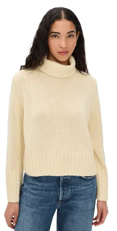 Jenni Kayne Cropped Jet Turtleneck Cashmere Pullover Pale Yellow | Thumbnail 1