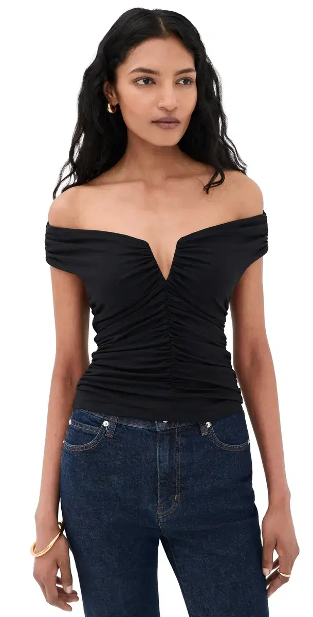 susana monaco Off Shoulder Long Sleeve V-Wire Top