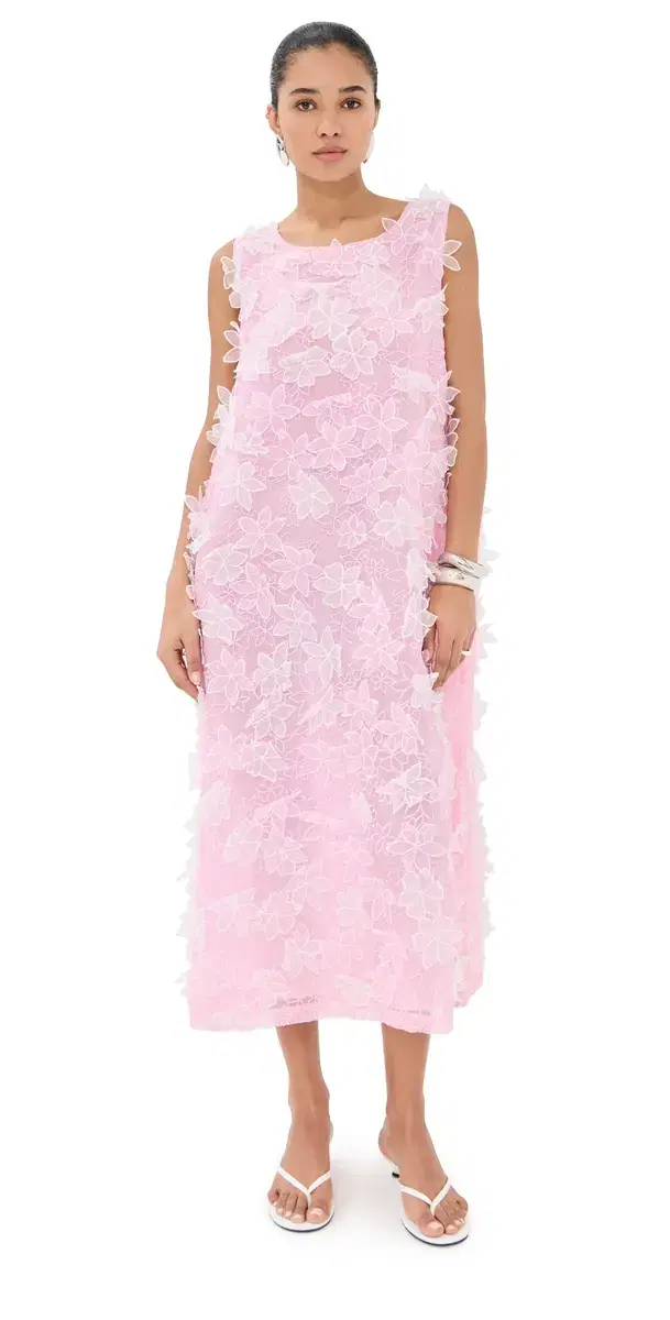 Organza Floral Maxi A Line Dress Pink One Size
