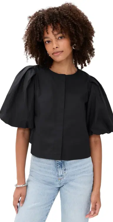 LE BOP Liza Puff Sleeve Shirt Black M | Thumbnail 1