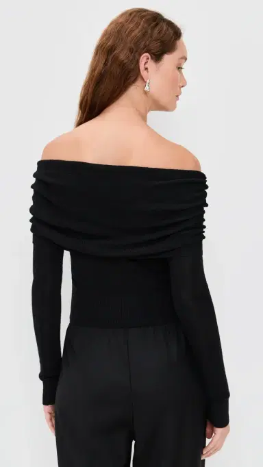 Susana Monaco ight Merino Off Shoulder Sweater 3 Black | Thumbnail 3 Susana Monaco ight Merino Off Shoulder Sweater 3 Black | Thumbnail 3