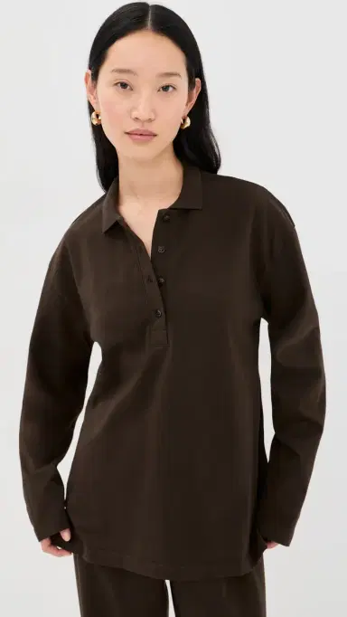 Sprwmn Long Sleeve Oversized Polo Tee Americano | Thumbnail 2