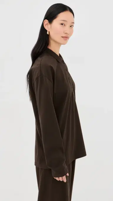 Sprwmn Long Sleeve Oversized Polo Tee Americano | Thumbnail 4