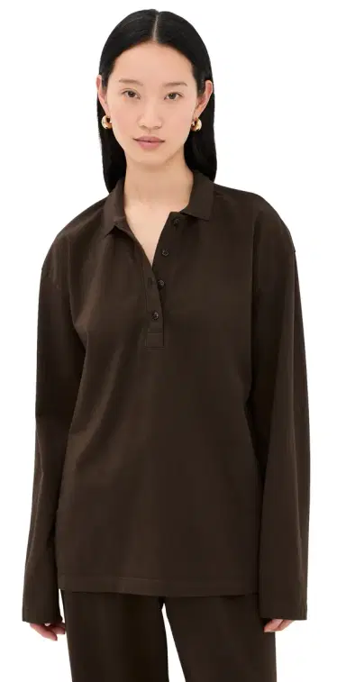 Sprwmn Long Sleeve Oversized Polo Tee Americano | Thumbnail 1
