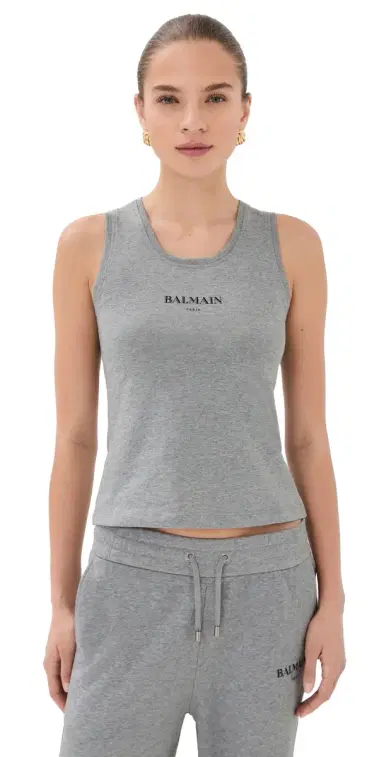 Balmain Vintage Print Tank Top Gris Chine/Noir | Thumbnail 1 Balmain Vintage Print Tank Top Gris Chine/Noir | Thumbnail 1