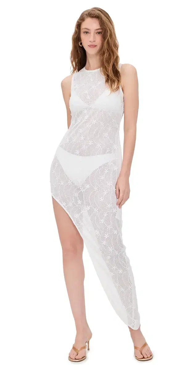 MINKPINK undara Asymmetrical Hem Lace Coverup Dress White