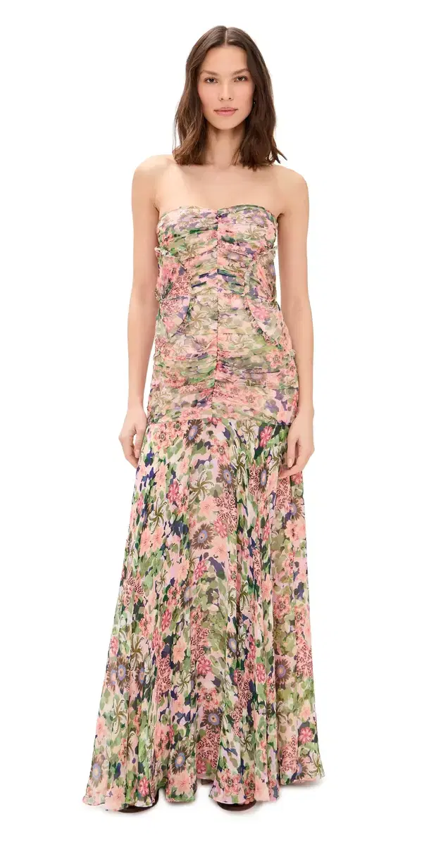 SALONI Kristie Silk Maxi Dress Rosette Meadow
