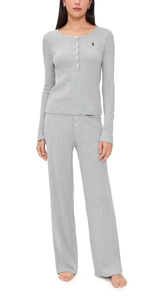 Henley Wide Leg Sleep Set Heather