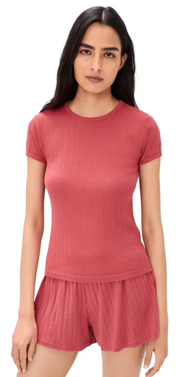 DONNI. The Pointelle Baby Tee Raspberry