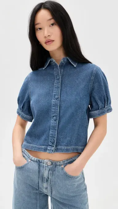 DL1961 Puff Sleeve Aura Montauk Denim Shirt Terra Blues | Thumbnail 2