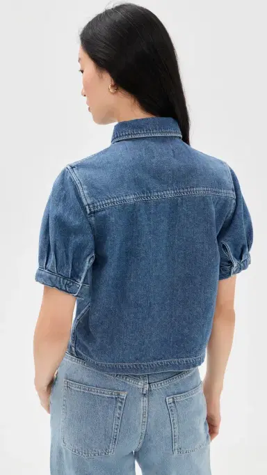 DL1961 Puff Sleeve Aura Montauk Denim Shirt Terra Blues | Thumbnail 3
