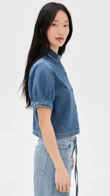 DL1961 Puff Sleeve Aura Montauk Denim Shirt Terra Blues | Thumbnail 4