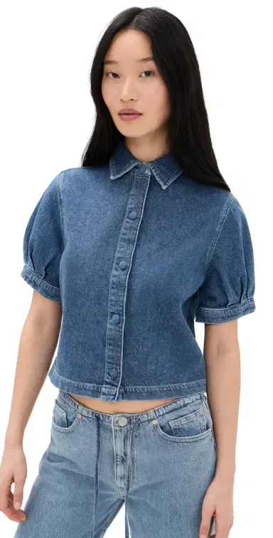 DL1961 Puff Sleeve Aura Montauk Denim Shirt Terra Blues | Thumbnail 1