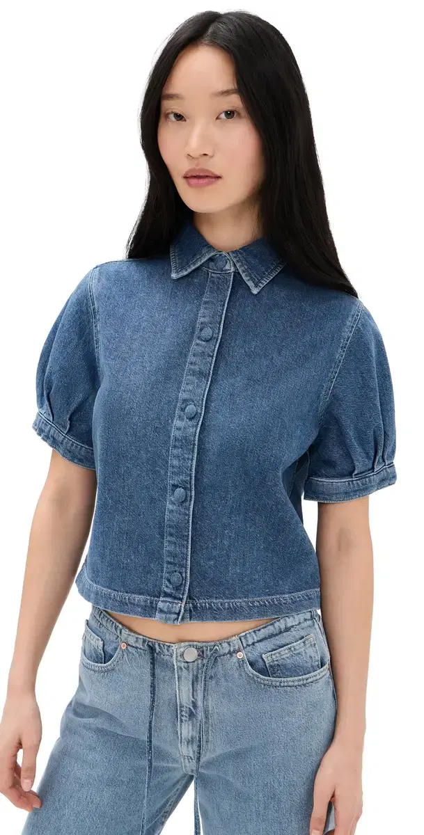 Puff Sleeve Aura Montauk Denim Shirt Terra Blues