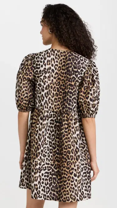 Ganni Cotton Poplin Tie String Mini Dress Leopard 36 | Thumbnail 4 Ganni Cotton Poplin Tie String Mini Dress Leopard 36 | Thumbnail 4