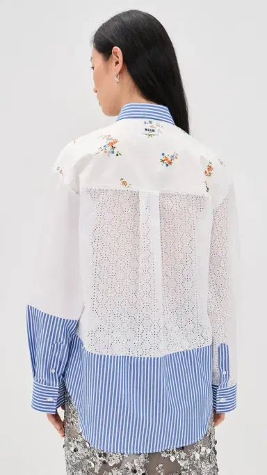 MSGM Patchwork Button Down Shirt Off White Blue | Thumbnail 3