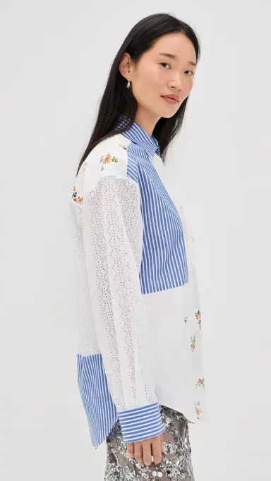MSGM Patchwork Button Down Shirt Off White Blue | Thumbnail 4
