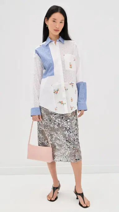 MSGM Patchwork Button Down Shirt Off White Blue | Thumbnail 5