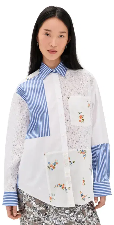 MSGM Patchwork Button Down Shirt Off White Blue | Thumbnail 1