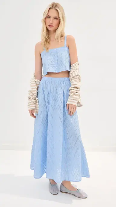 LE BOP Martha Eyelet Crop Top Blue XL | Thumbnail 5