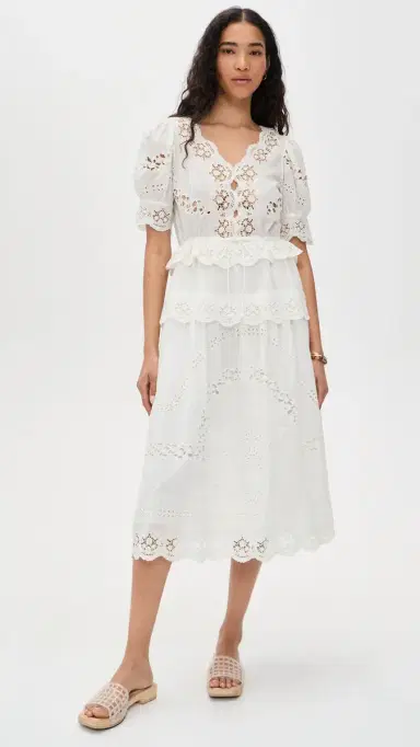 Sea Sofia Embroidery Puff Sleeve Dress Cream | Thumbnail 2