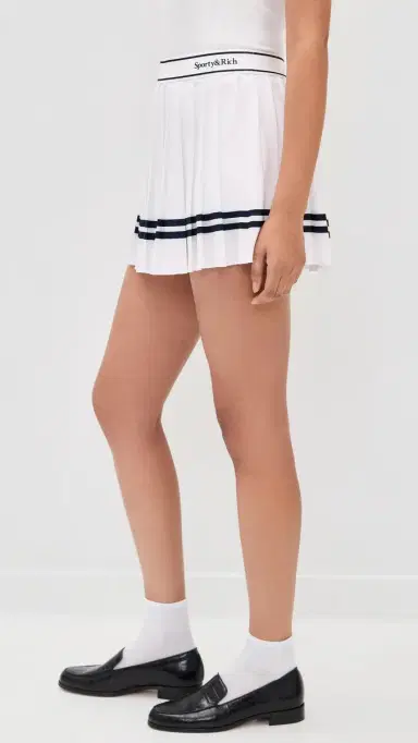 Sporty & Rich Serif Logo Pleated Skirt White/Dark Navy L | Thumbnail 4