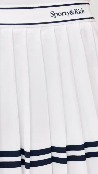 Sporty & Rich Serif Logo Pleated Skirt White/Dark Navy L | Thumbnail 6