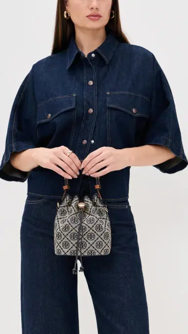 Tory Burch T Monogram Mini Bucket Bag Tory Navy One Size | Thumbnail 3 Tory Burch T Monogram Mini Bucket Bag Tory Navy One Size | Thumbnail 3