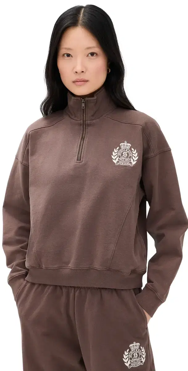 NY Crest Embroidered Quarter Zip weatshirt Chocolate