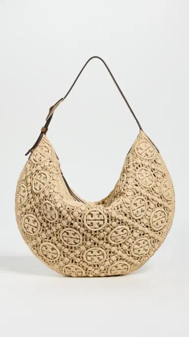 Tory Burch T Monogram Raffia Balloon Bag Natural One Size | Thumbnail 2