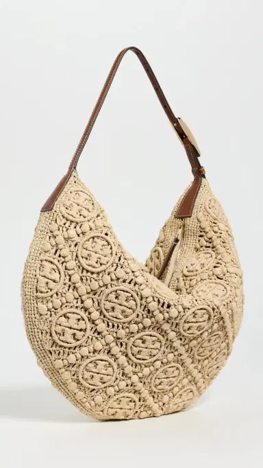 Tory Burch T Monogram Raffia Balloon Bag Natural One Size | Thumbnail 4