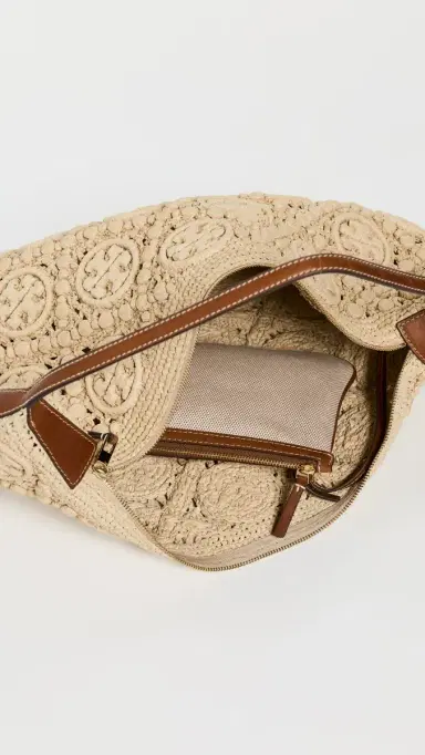 Tory Burch T Monogram Raffia Balloon Bag Natural One Size | Thumbnail 6