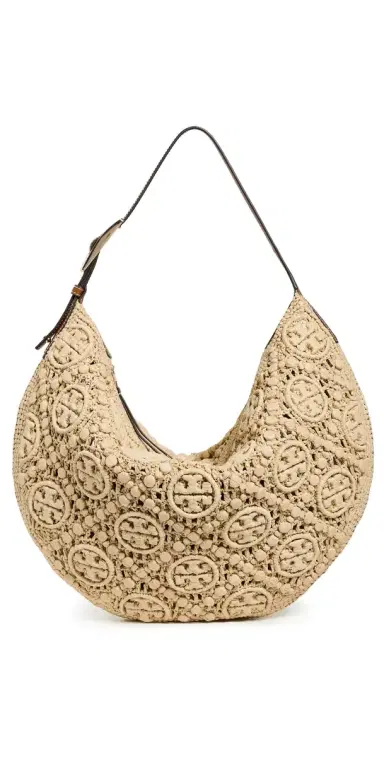 Tory Burch T Monogram Raffia Balloon Bag Natural One Size | Thumbnail 1
