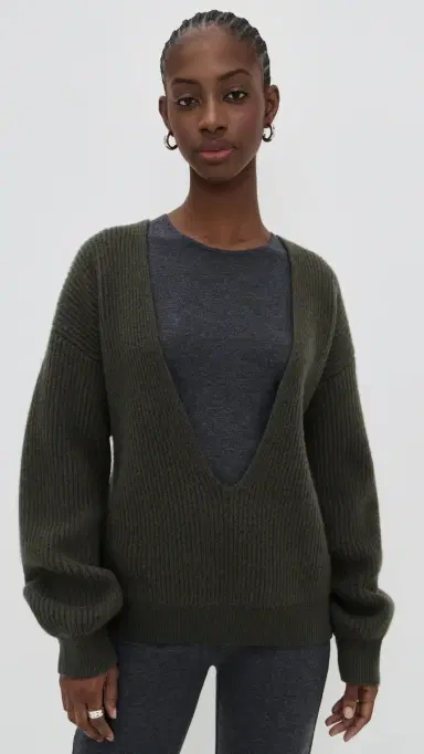 Pixie Market Deep V Neck Sweater Dark Grey M/L | Thumbnail 2