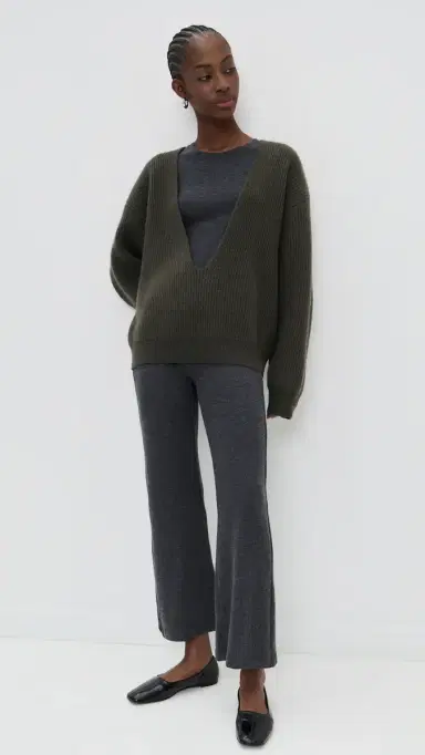Pixie Market Deep V Neck Sweater Dark Grey M/L | Thumbnail 5
