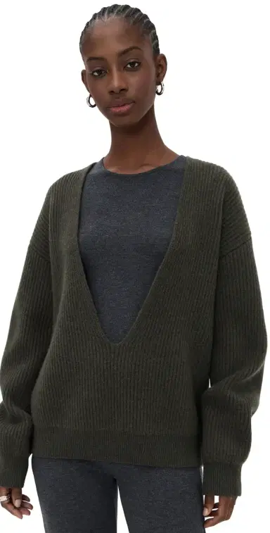 Pixie Market Deep V Neck Sweater Dark Grey M/L | Thumbnail 1