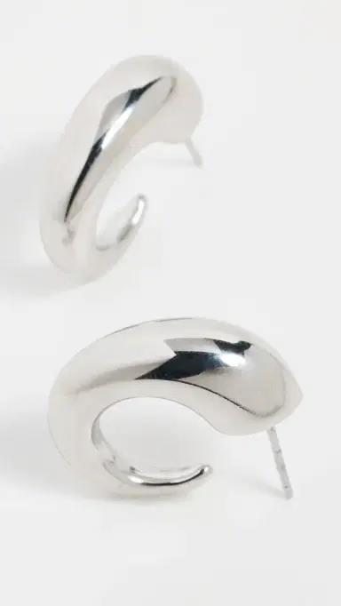 By Adina Eden Solid Bubble Elongated Hoop Earrings Silver One Size | Thumbnail 2