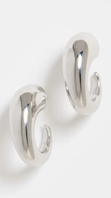 By Adina Eden Solid Bubble Elongated Hoop Earrings Silver One Size | Thumbnail 4