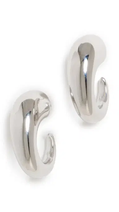 By Adina Eden Solid Bubble Elongated Hoop Earrings Silver One Size | Thumbnail 5