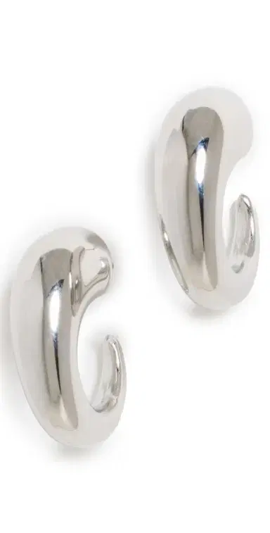 By Adina Eden Solid Bubble Elongated Hoop Earrings Silver One Size | Thumbnail 1