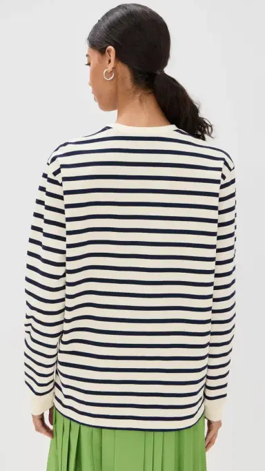 Tibi Striped Perfect Tee Crew Neck Navy ulti | Thumbnail 3