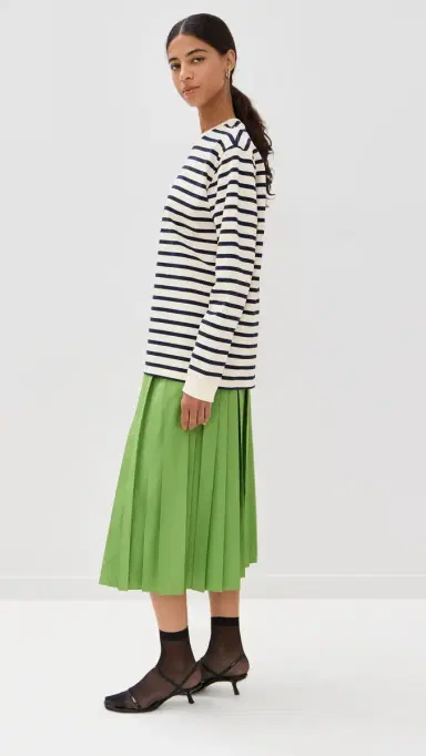 Tibi Striped Perfect Tee Crew Neck Navy ulti | Thumbnail 4