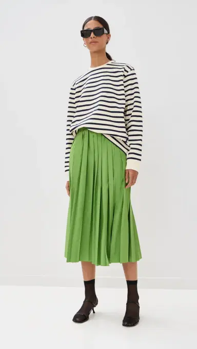 Tibi Striped Perfect Tee Crew Neck Navy ulti | Thumbnail 5