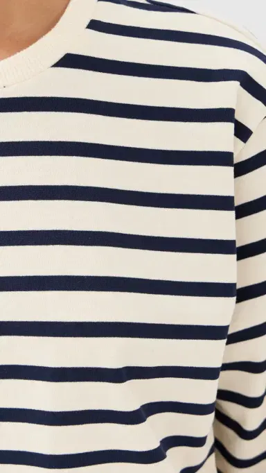 Tibi Striped Perfect Tee Crew Neck Navy ulti | Thumbnail 6