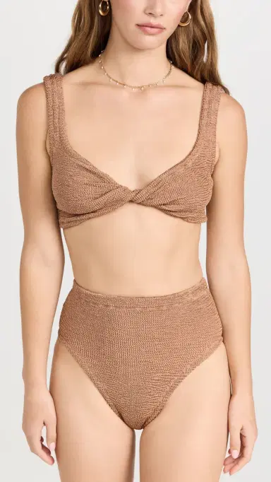 Hunza G Jamie Bikini Set Metallic Cocoa One Size | Thumbnail 2