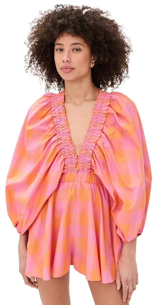 Alicia Romper Big Gingham Orange And Pink