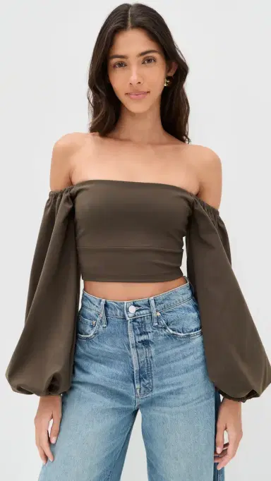 susana monaco Off-Shoulder Puff Sleeve Top Turkish Coffee | Thumbnail 2 susana monaco Off-Shoulder Puff Sleeve Top Turkish Coffee | Thumbnail 2