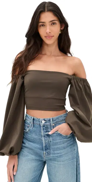 susana monaco Off-Shoulder Puff Sleeve Top Turkish Coffee | Thumbnail 1 susana monaco Off-Shoulder Puff Sleeve Top Turkish Coffee | Thumbnail 1